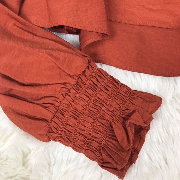 GIANNI BINI Burnt Orange Cropped Peasant Blouse Top Puff Sleeve Size Small New - Picture 8 of 13
